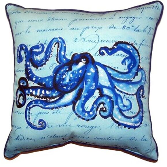 Betsy Drake Other - Betsy Drake Blue Octopus Script Accent Throw Pillow Indoor Outdoor 18 Inches